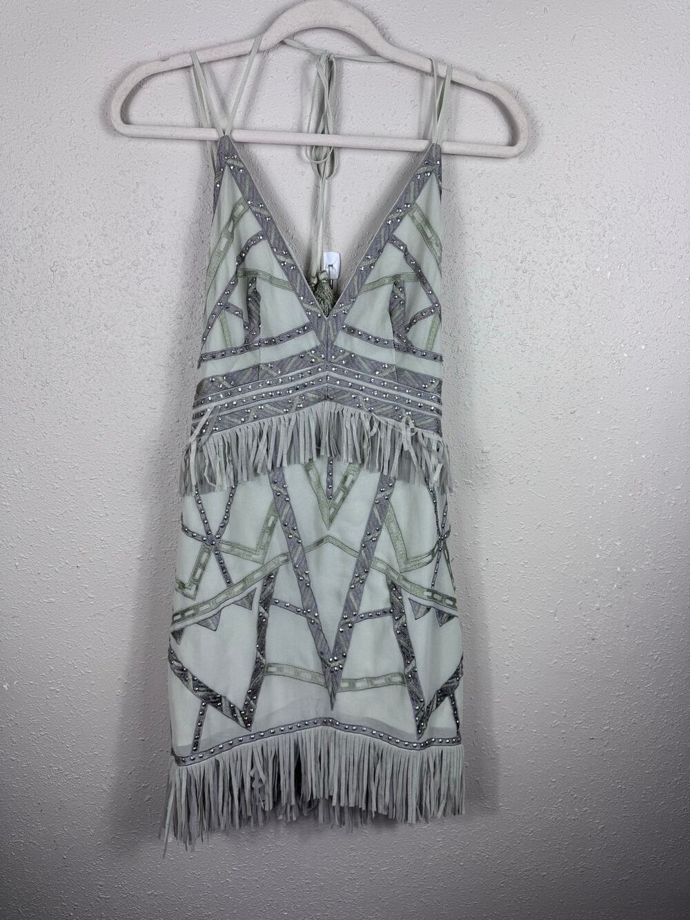 ASOS Embellished Mini Dress Sage Green & Silver womens size 10